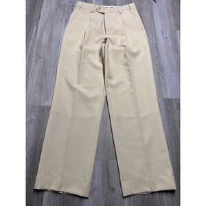Vintage Womens Pleated Slacks Dressy Casual Cream Beige Falcone Polyester Sz 29R